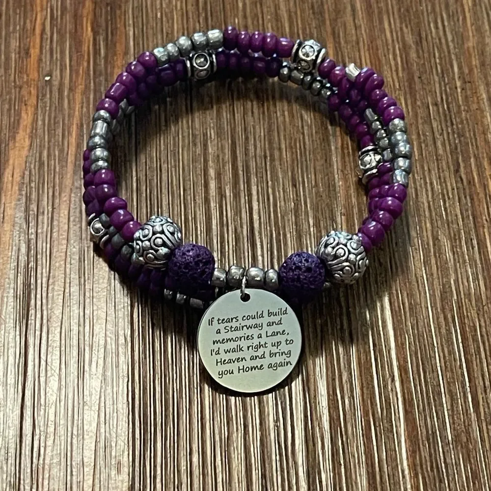 Handmade purple beaded wrap bracelet,‎ memory wire bracelet, charm bracelet